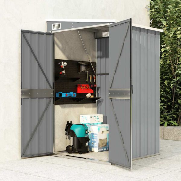 vidaXL Αποθήκη Κήπου Επιτοίχια Γκρι 118x100x178 εκ. Γαλβ. Χάλυβας