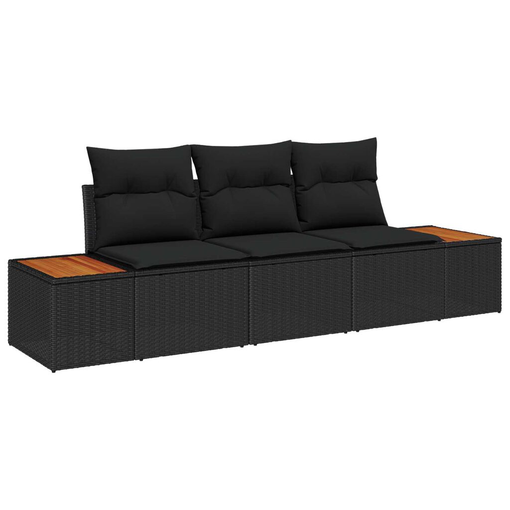 vidaXL Σετ Καναπέ Κήπου με μαξιλάρι 3 pcs Μαύρο Πολυ ράταν