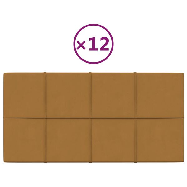vidaXL Πάνελ Τοίχου 12 τεμ. Καφέ 60 x 30 εκ. 2,16 μ² Βελούδο