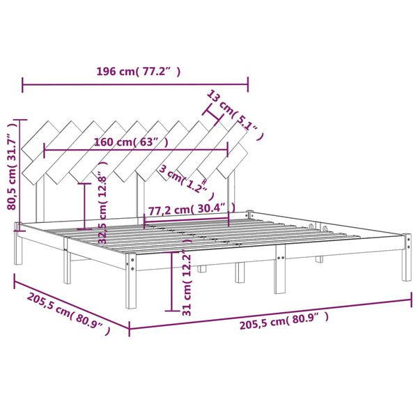 vidaXL Πλαίσιο Κρεβατιού Γκρι 200 x 200 εκ. από Μασίφ Ξύλο