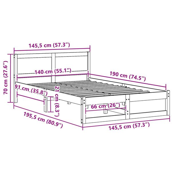 vidaXL Σκελετός Κρεβατιού Καφέ 140 x 190 cm Μασίφ ξύλο πεύκου