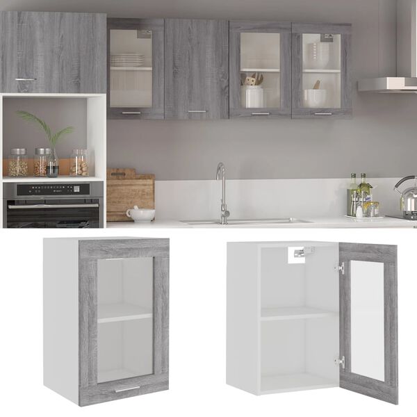 vidaXL Κρεμαστό Ντουλάπι Γυάλινο Lyon Γκρι Sonoma 40x31x60εκ.