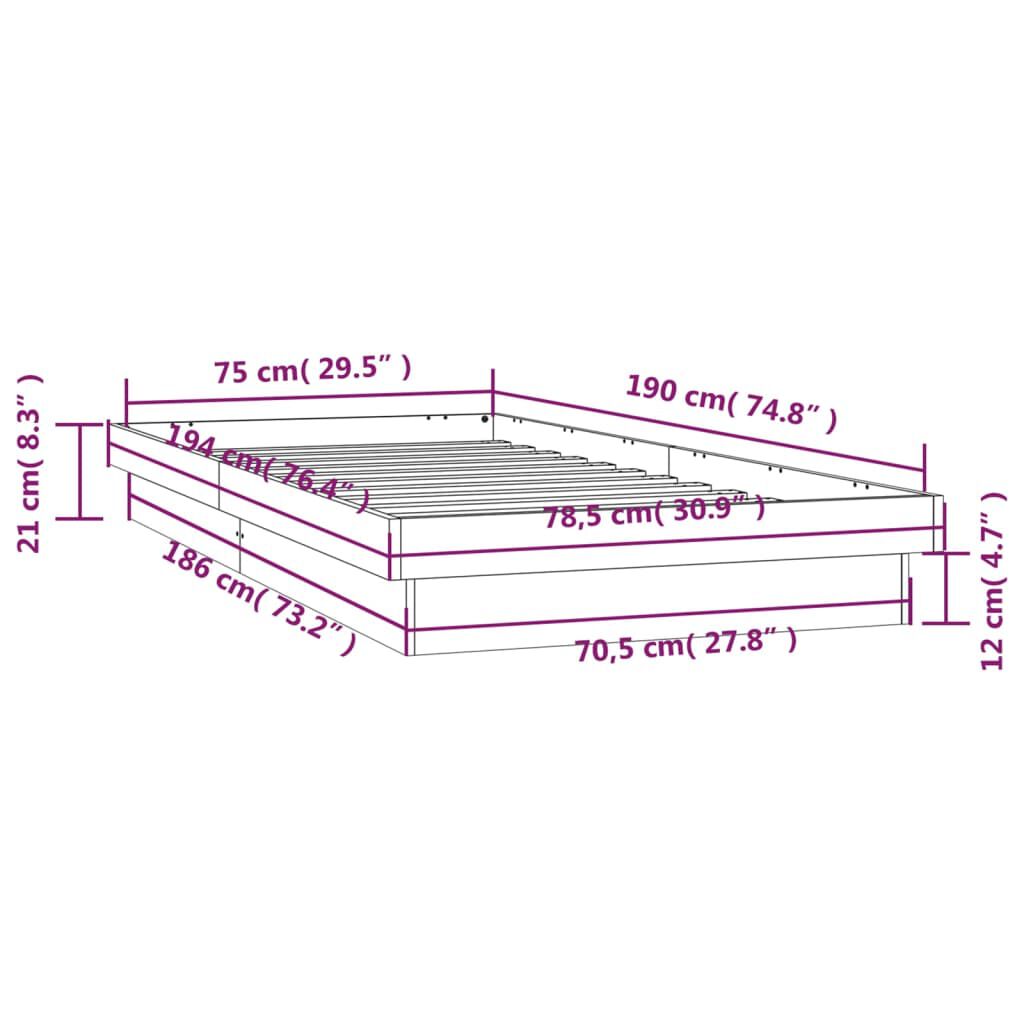 vidaXL Πλαίσιο Κρεβατιού LED 75x190 εκ. Μικρό Μονό Μασίφ Ξύλο