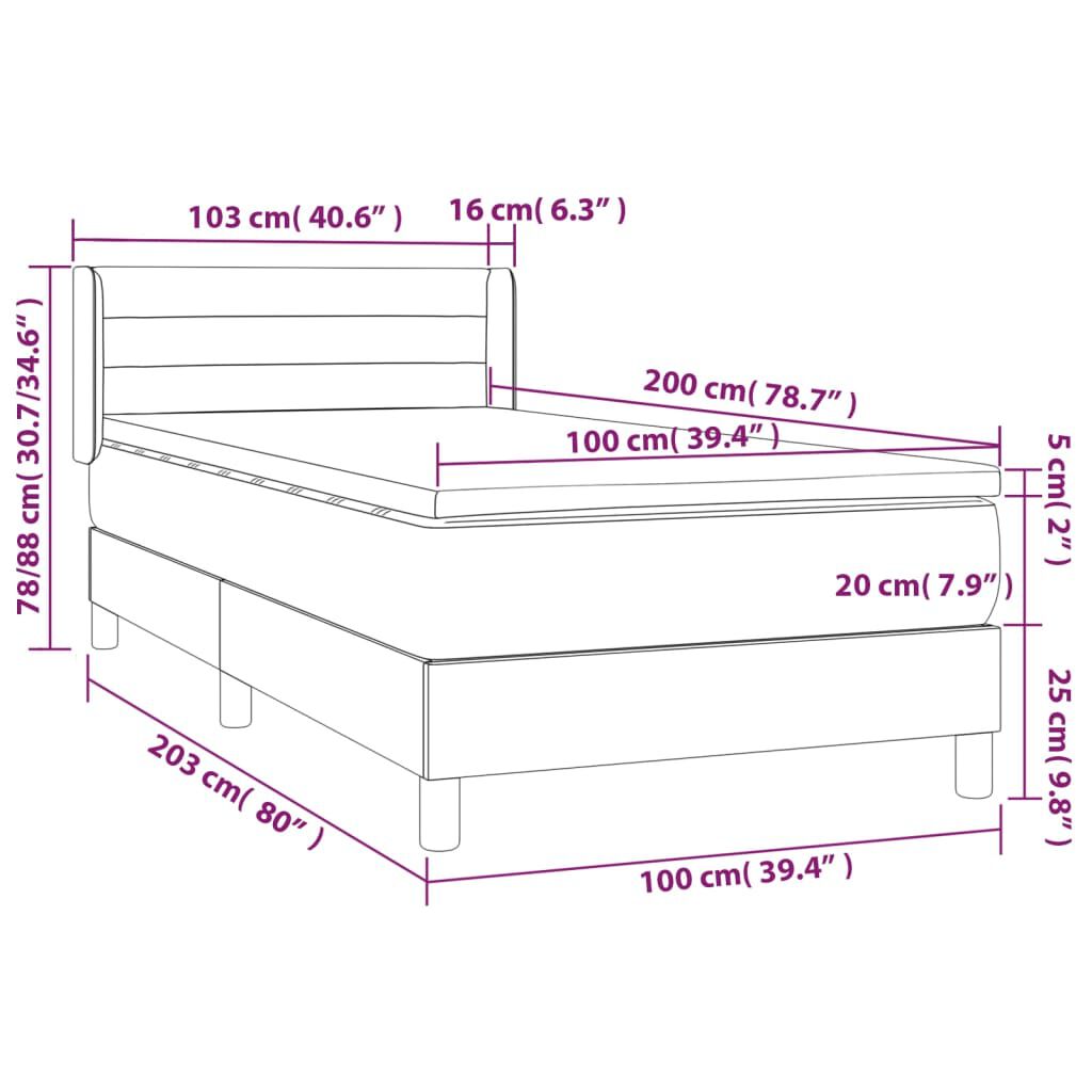 vidaXL Κρεβάτι Boxspring με Στρώμα Κρεμ 100 x 200 εκ. Υφασμάτινο