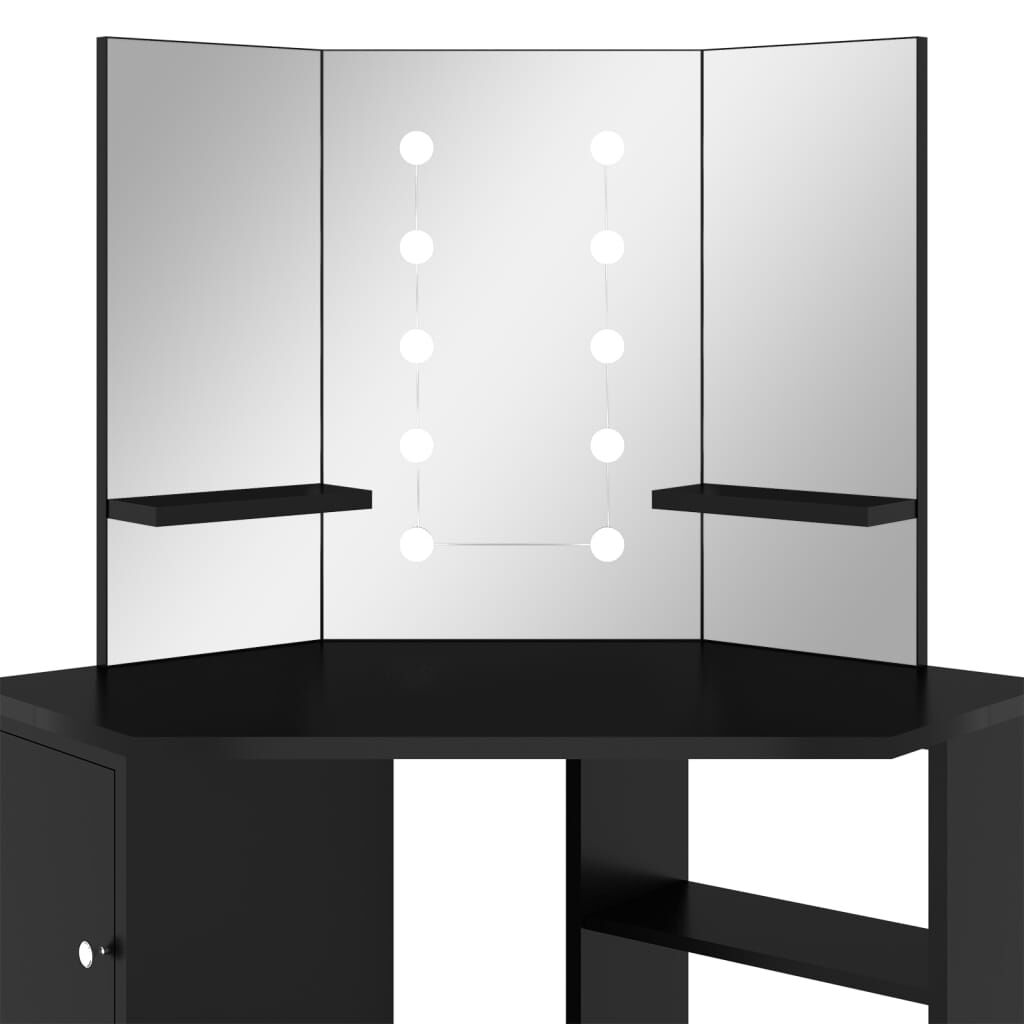 vidaXL Μπουντουάρ Γωνιακό με LED Μαύρο 111 x 54 x 141,5 εκ.