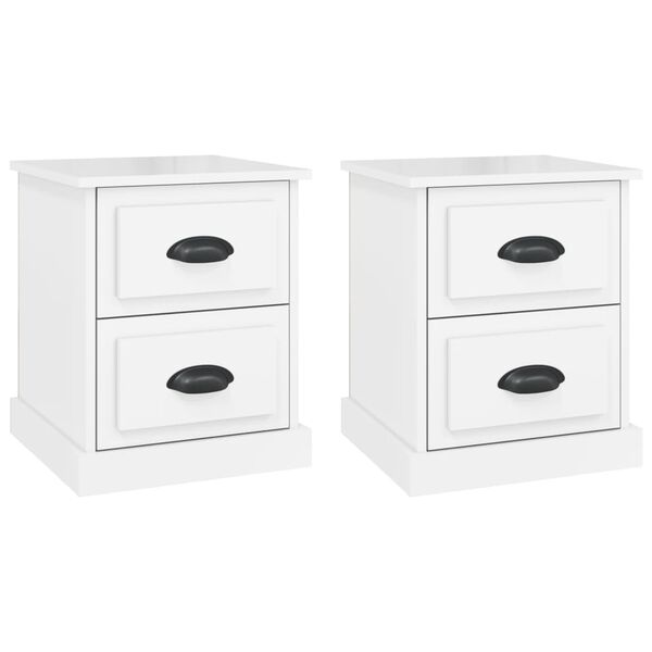 vidaXL Κομοδίνα 2 τεμ. Γυαλ. Λευκό 39x39x47,5 εκ. Επεξεργασμένο Ξύλο