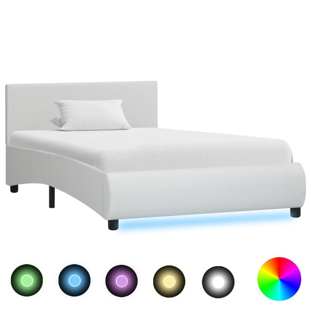 vidaXL Πλαίσιο Κρεβατιού με LED Λευκό 100x200 εκ. Συνθετικό Δέρμα