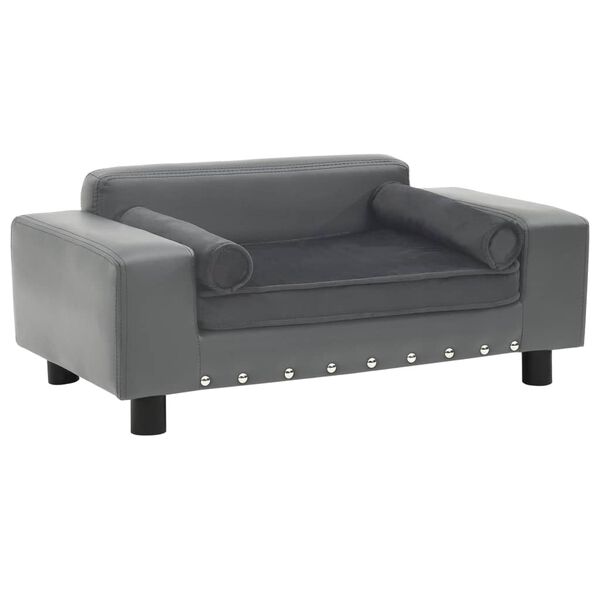 vidaXL Καναπές-Κρεβάτι Σκύλου Γκρι 81x43x31 εκ. Βελουτέ/Συνθετ. Δέρμα