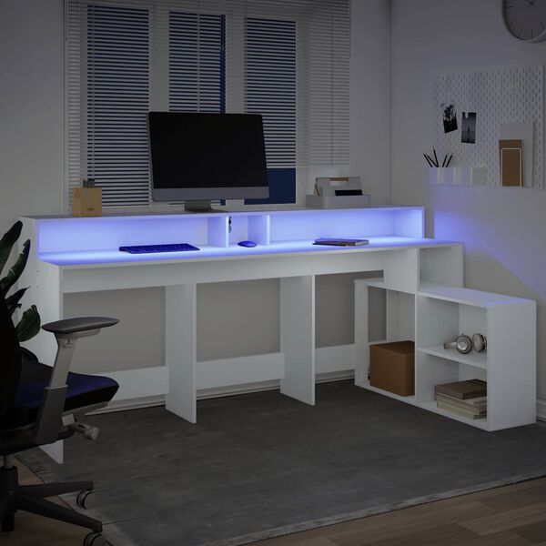 vidaXL Γραφείο με LED Λευκό 200x104x91 εκ. από Επεξεργασμένο Ξύλο