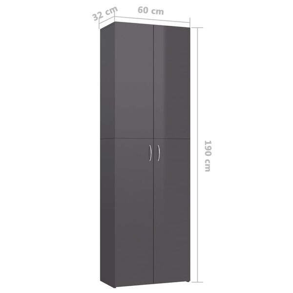 vidaXL Ντουλάπα Γραφείου Γυαλιστερό Γκρι 60x32x190 εκ. από Μοριοσανίδα