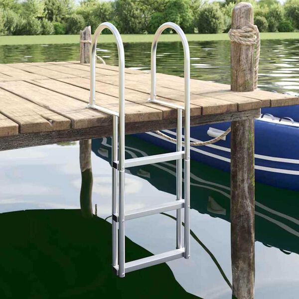 vidaXL Σκαλοπάτι Λιμένος 4-Σκαλοπάτια Ασημί 45 x 11.5 x 134 εκ