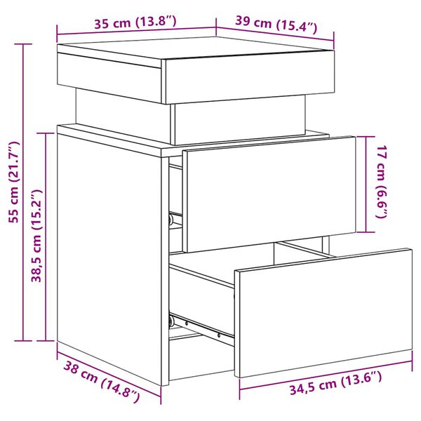 vidaXL Κομοδίνα με Φώτα LED 2 τεμ. Γκρι Σκυροδέματος 35 x 39 x 55 εκ.