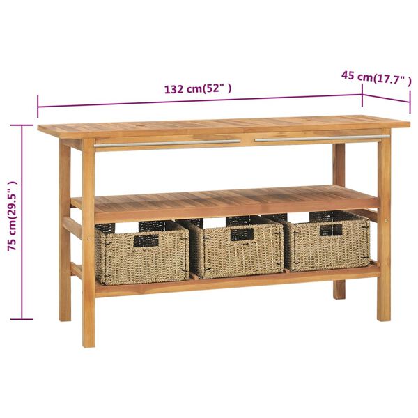 vidaXL Έπιπλο Μπάνιου 132x45x75 εκ. από Μασίφ Ξύλο Teak με 3 Καλάθια