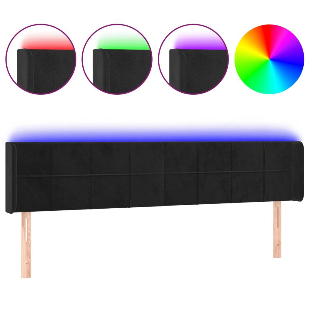 vidaXL Κεφαλάρι Κρεβατιού LED Μαύρο 183x16x78/88 εκ. Βελούδινο