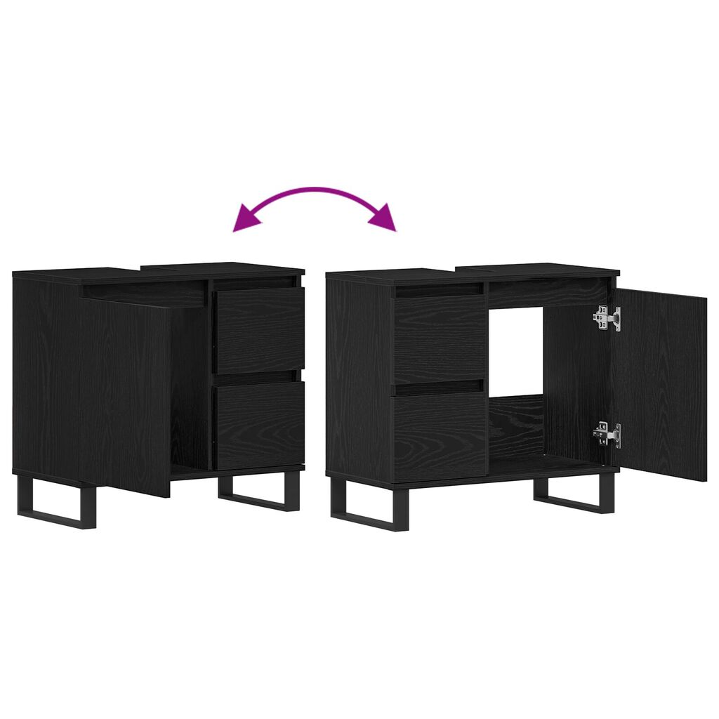 vidaXL Ντουλάπι Λεκάνης Μπάνιου Μαύρη Δρυς 65x33x60 εκ Επεξεργασμένο ξύλο