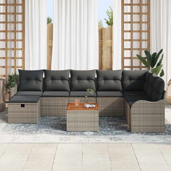 vidaXL Σετ Καναπέ Κήπου με μαξιλάρι 9 pcs Γκρι Πολυ ράταν