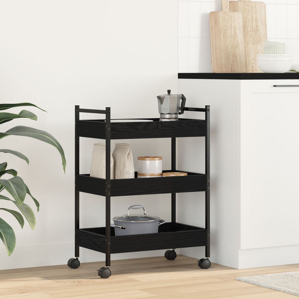 vidaXL Τροχήλατο Κουζίνας Μαύρη Δρυς 50x30x70 εκ Επεξεργασμένο Ξύλο