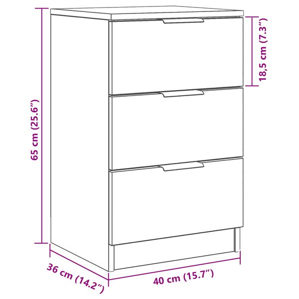 vidaXL Κομοδίνο 2 pcs Μαύρη δρυς 40 x 65 x 65 εκ. Επεξεργασμένο ξύλο