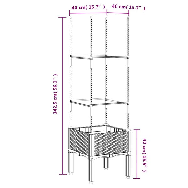 vidaXL Ζαρντινιέρα Κήπου με Καφασωτό Μπλε Γκρι 40x40x142,5 εκ. από PP