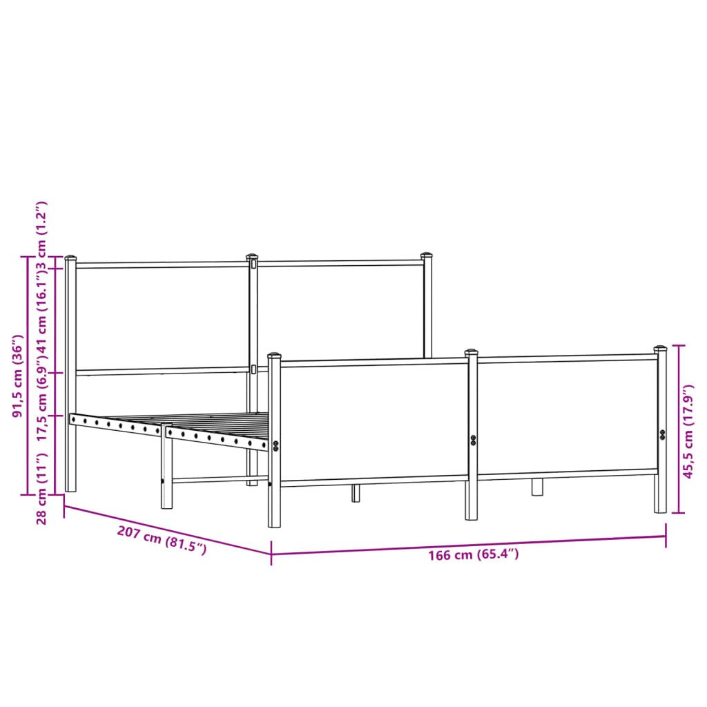 vidaXL Σκελετός Κρεβ. Χωρίς Στρώμα Καφέ Δρυς 160x200 εκ. Μεταλλικό