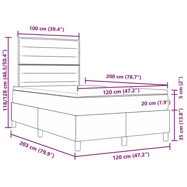 vidaXL Κρεβάτι Box Spring με Στρώμα & LED Σκούρο Καφέ 120x200 εκ Ύφασμα