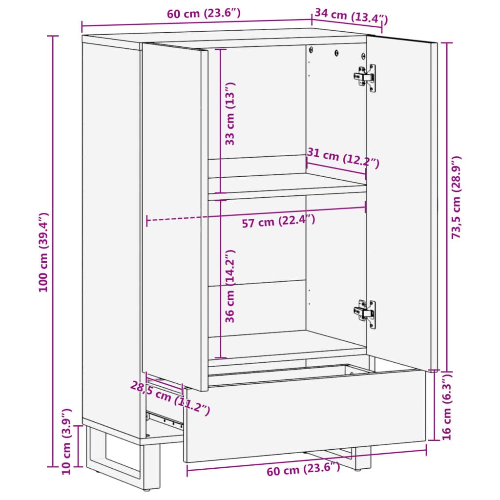 vidaXL Ντουλάπι 60x34x100 εκ. από Μασίφ Ξύλο Ακακίας