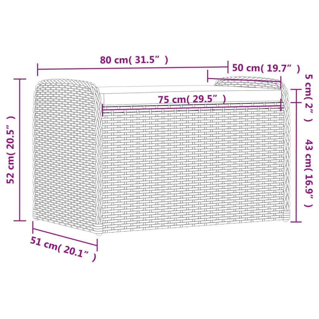 vidaXL Παγκάκι Αποθήκευσης Μαύρο 80x51x52 εκ. Συνθετικό Ρατάν Μαξιλάρι