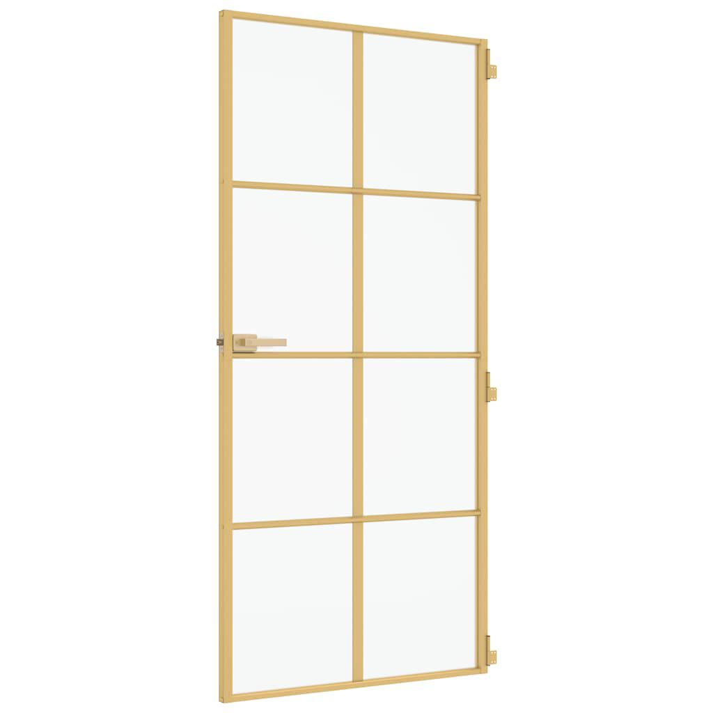 vidaXL Εσωτερική Πόρτα Χρυσή 93 x 201,5 εκ. Ψημένο Γυαλί & Αλουμίνιο