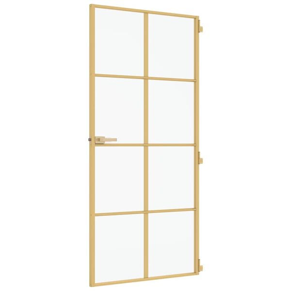 vidaXL Εσωτερική Πόρτα Χρυσή 93 x 201,5 εκ. Ψημένο Γυαλί & Αλουμίνιο