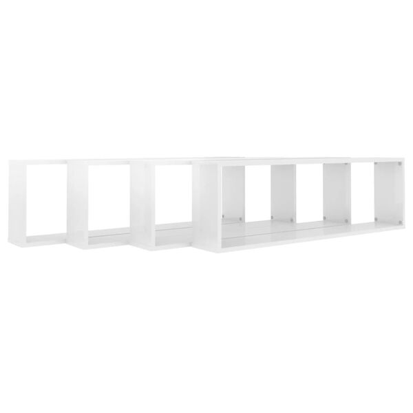 vidaXL Ράφια Κύβοι Τοίχου 4 τεμ. Γυαλ. Λευκό 100x15x30 εκ. Επεξ. Ξύλο