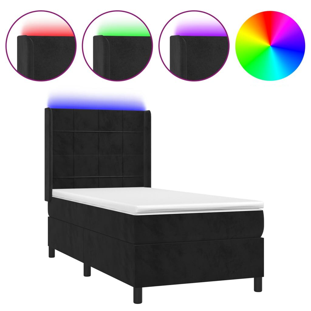 vidaXL Κρεβάτι Boxspring με Στρώμα & LED Μαύρο 80x200 εκ. Βελούδινο