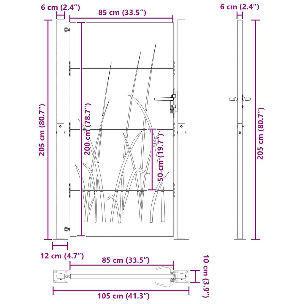 vidaXL Πύλη Κήπου Μαύρο 105 x 200 cm Ατσάλι με Επικάλυψη Πούδρας