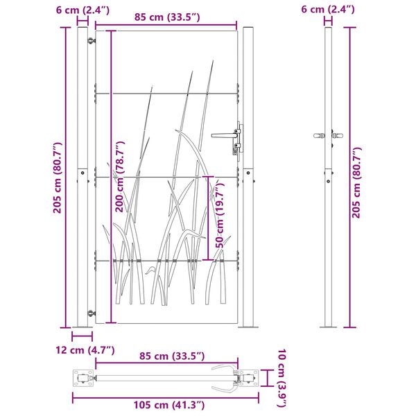vidaXL Πύλη Κήπου Μαύρο 105 x 200 cm Ατσάλι με Επικάλυψη Πούδρας