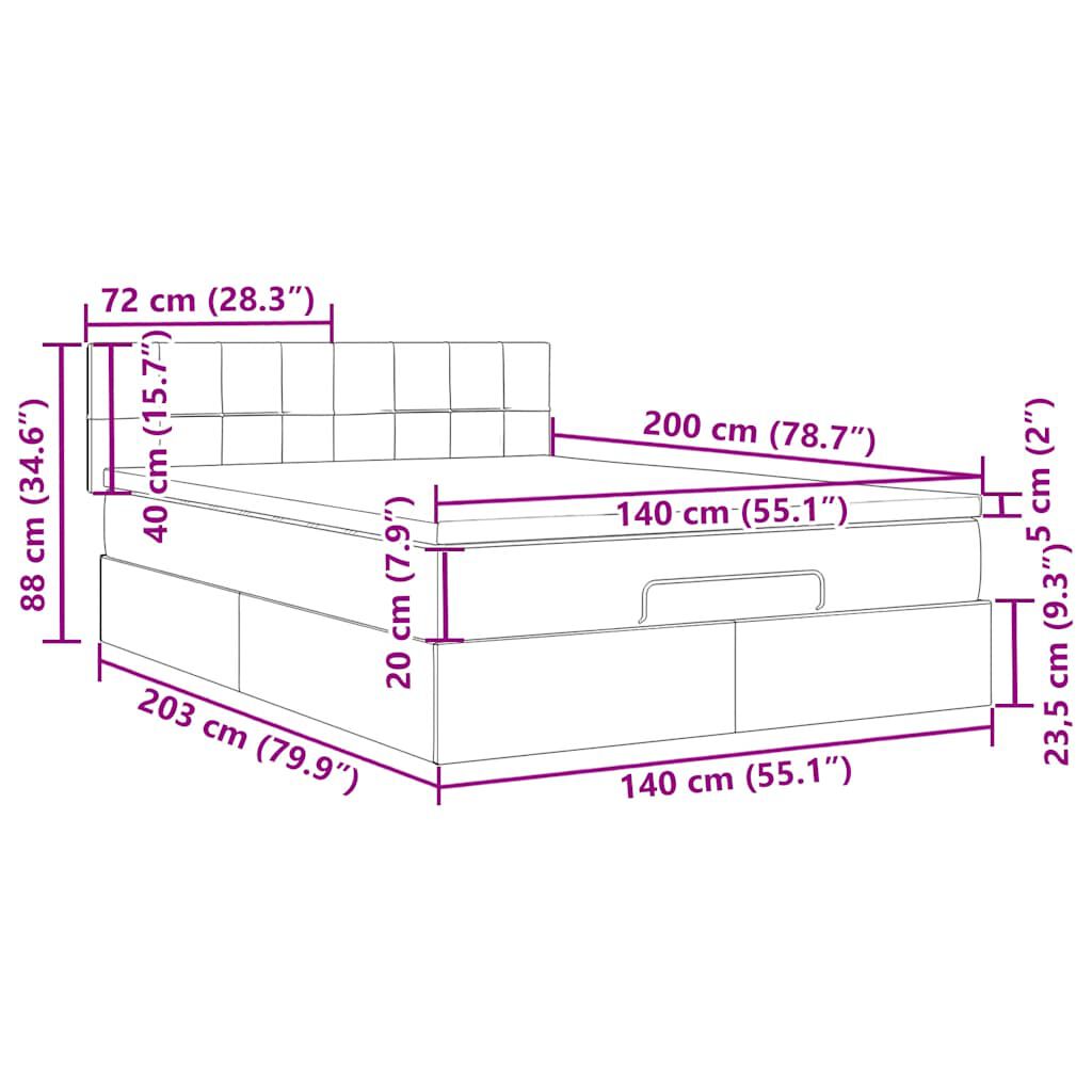 vidaXL Οθωμανικό κρεβάτι με στρώμα & LEDs Ροζ 140x200cm Βελούδο