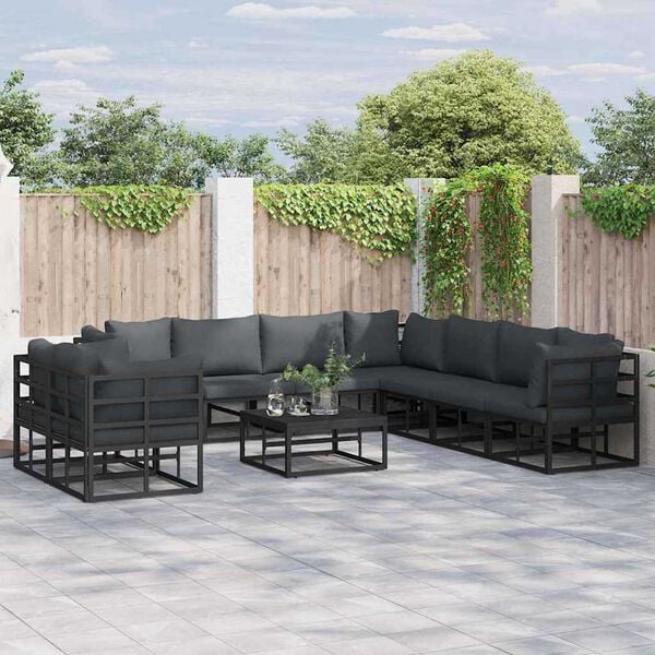 vidaXL Σετ Καναπέ Κήπου με μαξιλάρι 10 pcs Μαύρο Αλουμίνιο