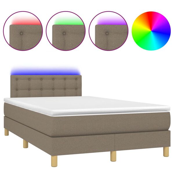 vidaXL Κρεβάτι Boxspring με Στρώμα & LED Taupe 120x190 εκ. Υφασμάτινο
