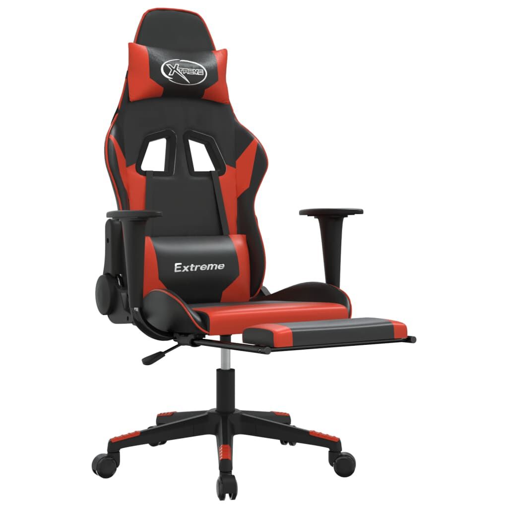 vidaXL Καρέκλα Gaming Μασάζ Υποπόδιο Μαύρο/Κόκκινο από Συνθετικό Δέρμα