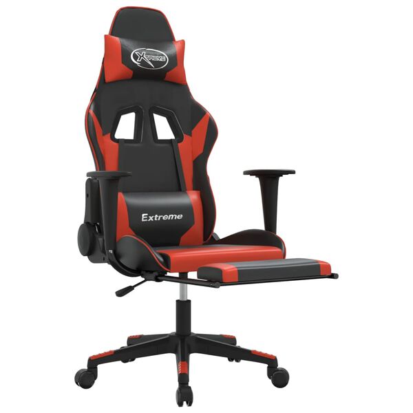 vidaXL Καρέκλα Gaming Μασάζ Υποπόδιο Μαύρο/Κόκκινο από Συνθετικό Δέρμα