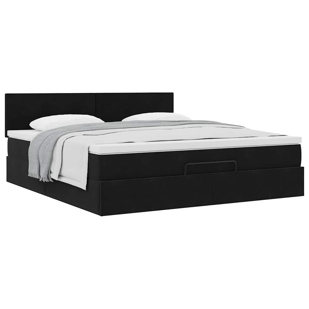vidaXL Οθωμανικό κρεβάτι με στρώμα Μαύρο 180x200cm Velvet