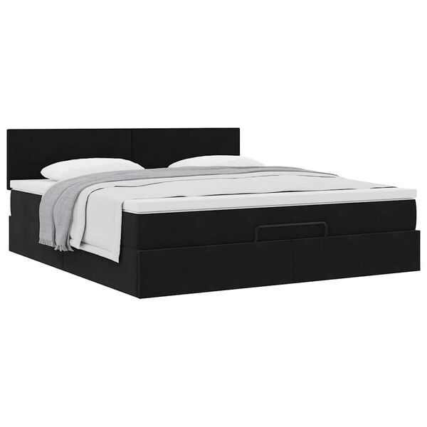 vidaXL Οθωμανικό κρεβάτι με στρώμα Μαύρο 180x200cm Velvet