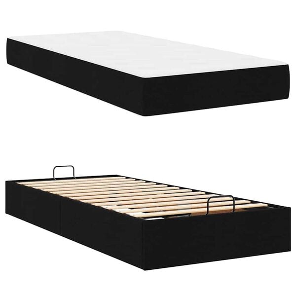 vidaXL Σκελετός Κρεβατιού με στρώμα Μαύρο 90 x 200 cm ύφασμα
