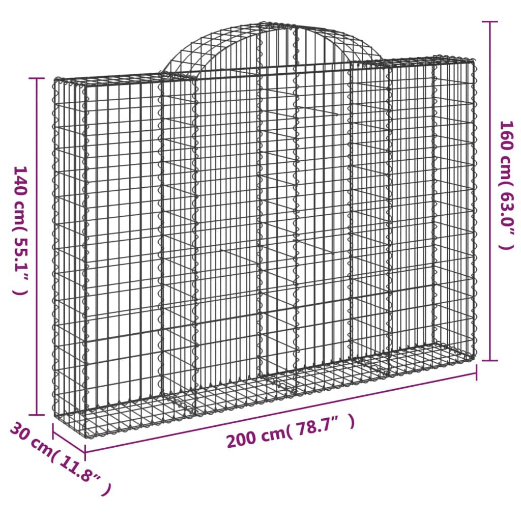 vidaXL Συρματοκιβώτια Τοξωτά 9 τεμ. 200x30x140/160 εκ. Γαλβαν. Ατσάλι