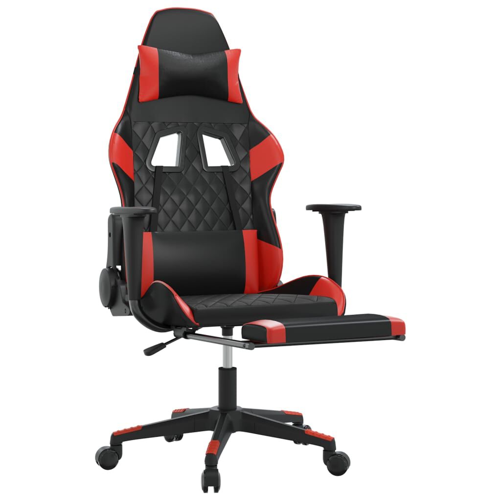 vidaXL Καρέκλα Gaming Μασάζ Υποπόδιο Μαύρο/Κόκκινο από Συνθετικό Δέρμα