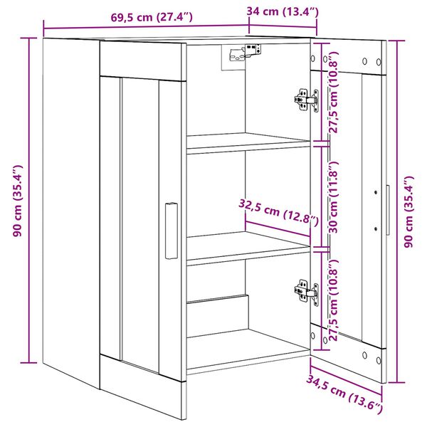 vidaXL Ντουλάπα Τοίχου Επιτοίχιο Μαύρη δρυς 69.5 x 34 x 90 εκ.