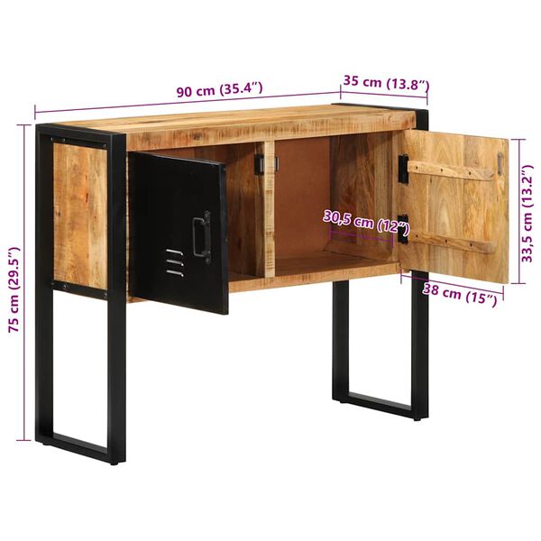vidaXL Ντουλάπι κονσόλας 90x35x75 cm Μασίφ ακατέργαστο ξύλο Μάνγκο