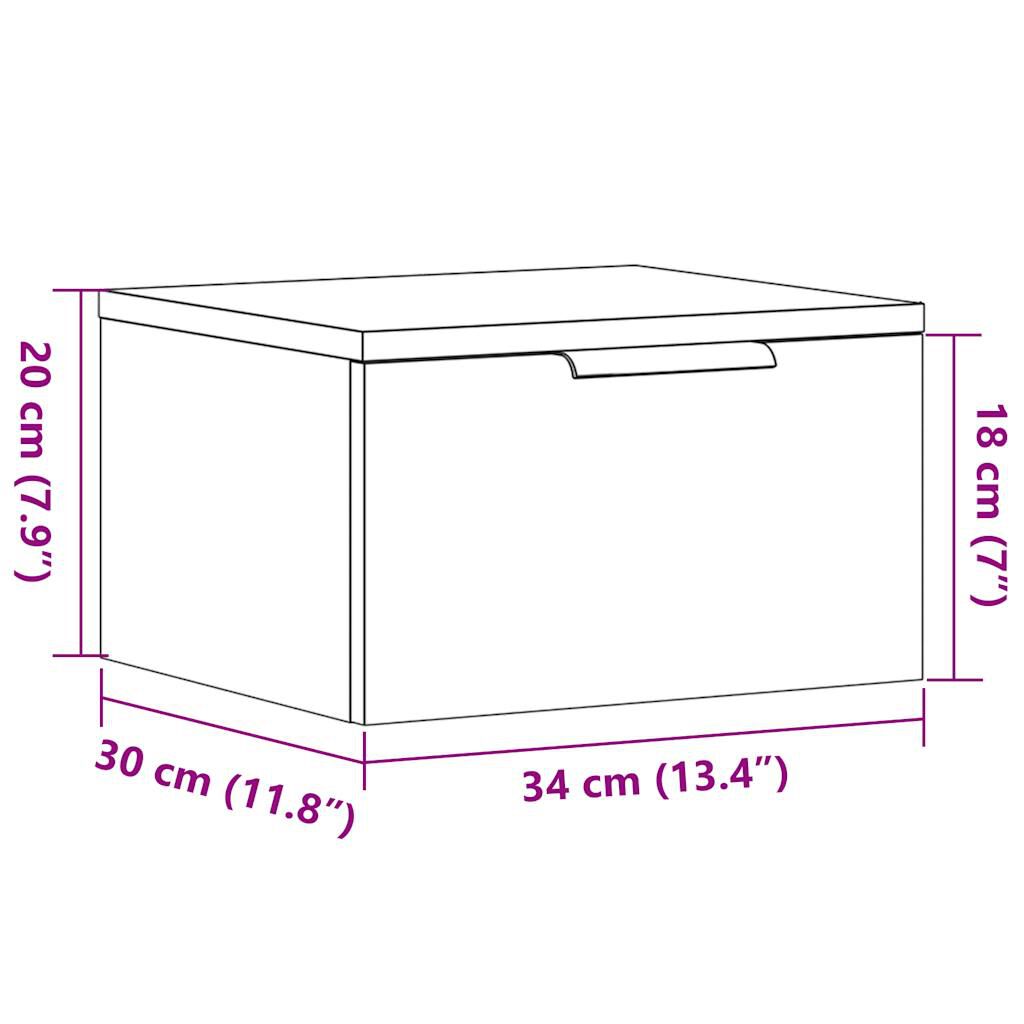 vidaXL Κομοδίνο Επιτοίχιο Παλιό Ξύλο 34 x 30 x 20 εκ.