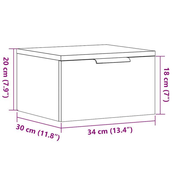 vidaXL Κομοδίνο Επιτοίχιο Παλιό Ξύλο 34 x 30 x 20 εκ.