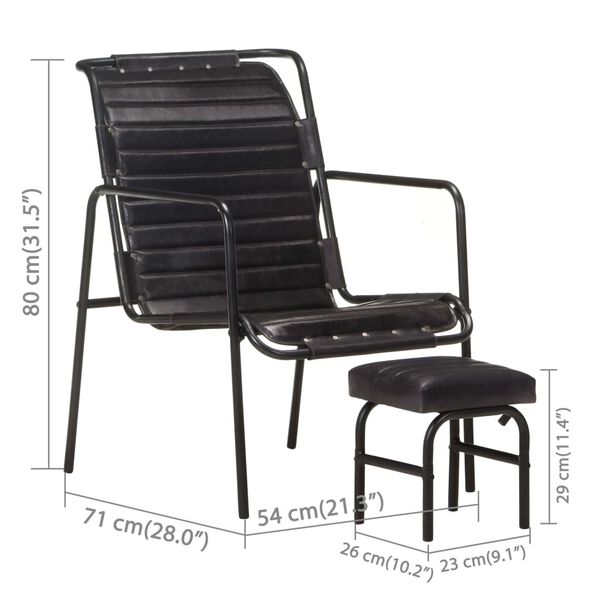 vidaXL Πολυθρόνα Relax Μαύρη από Γνήσιο Δέρμα Με Υποπόδιο