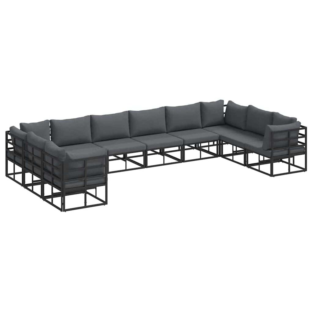 vidaXL Σετ Καναπέ Κήπου με μαξιλάρι 10 pcs Μαύρο Αλουμίνιο