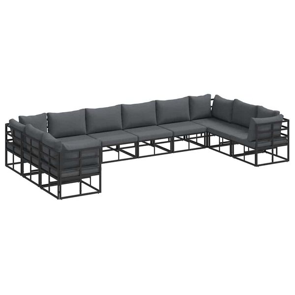 vidaXL Σετ Καναπέ Κήπου με μαξιλάρι 10 pcs Μαύρο Αλουμίνιο